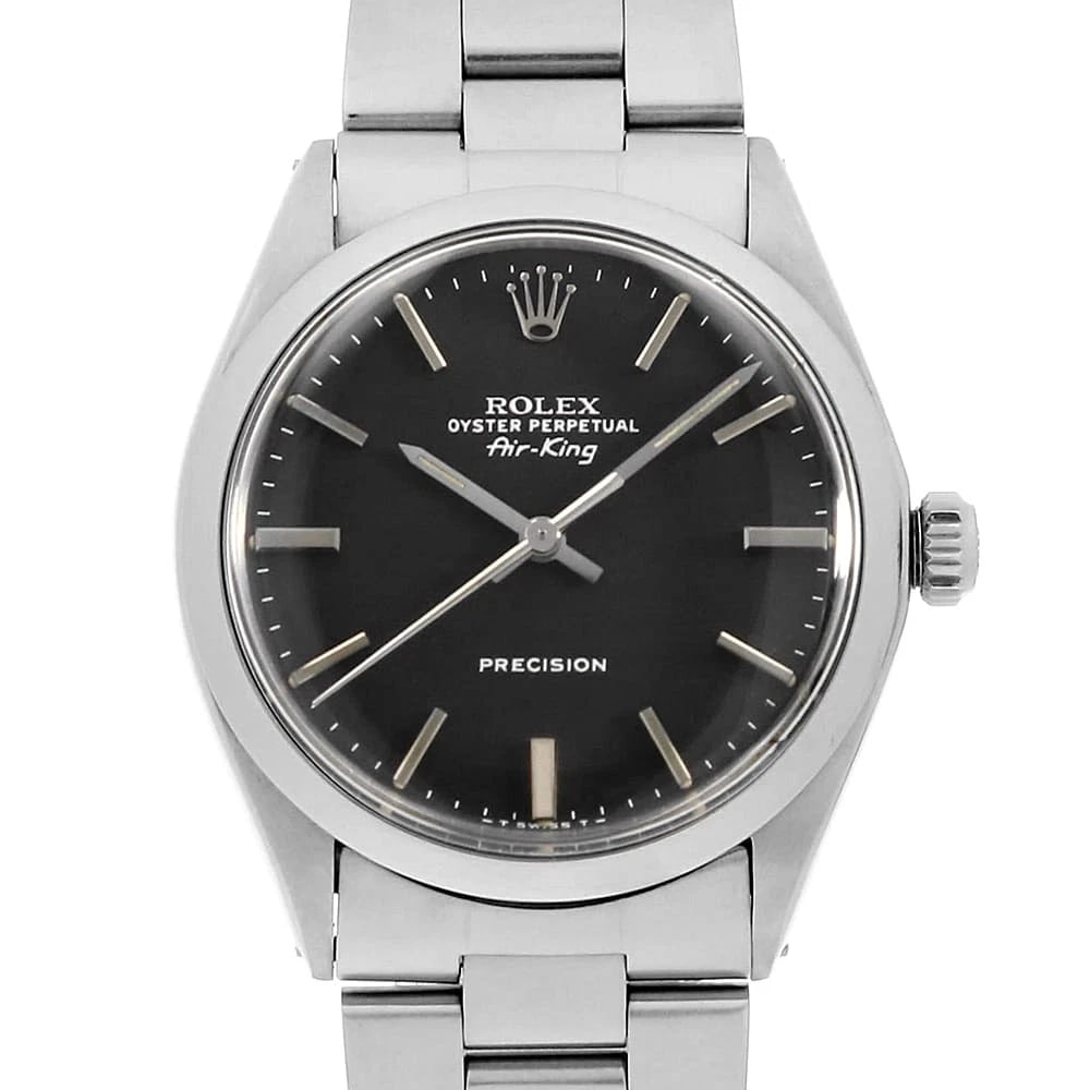 ROLEX AIR KING BLACK STAINLESS STEEL WATCH: ROLEX Air king black Stainless Steel Watch Brand: ROLEX Type/Style: Wrist watch Material: Band Material Stainless Steel, Case Material Stainless Steel Color: Dial colour Black Size: Case:W34mm