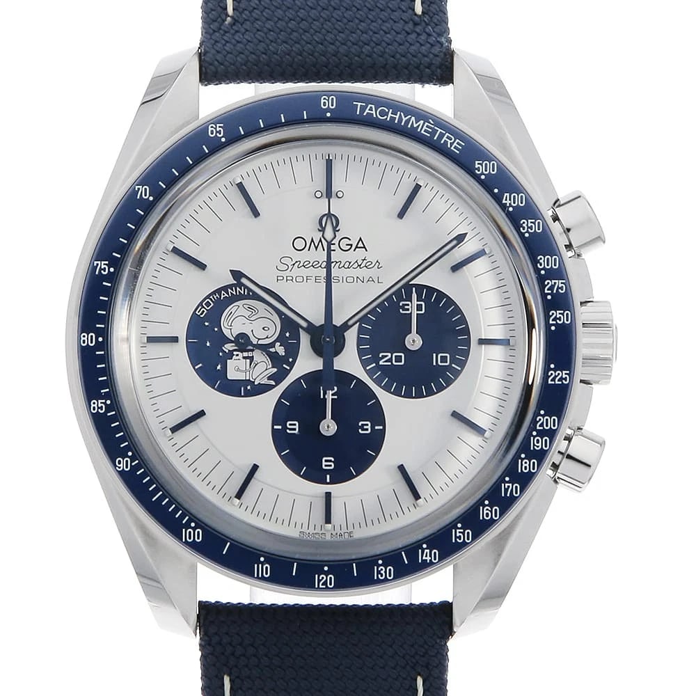 OMEGA SPEEDMASTER PROFESSIONAL STAINLESS STEEL WATCH: OMEGA Speedmaster Professional Stainless Steel Watch Brand: OMEGA Type/Style: Wrist watch Material: Band Material Nylon, Case Material Stainless Steel Color: Dial colour Silver Size: Case:W42mm