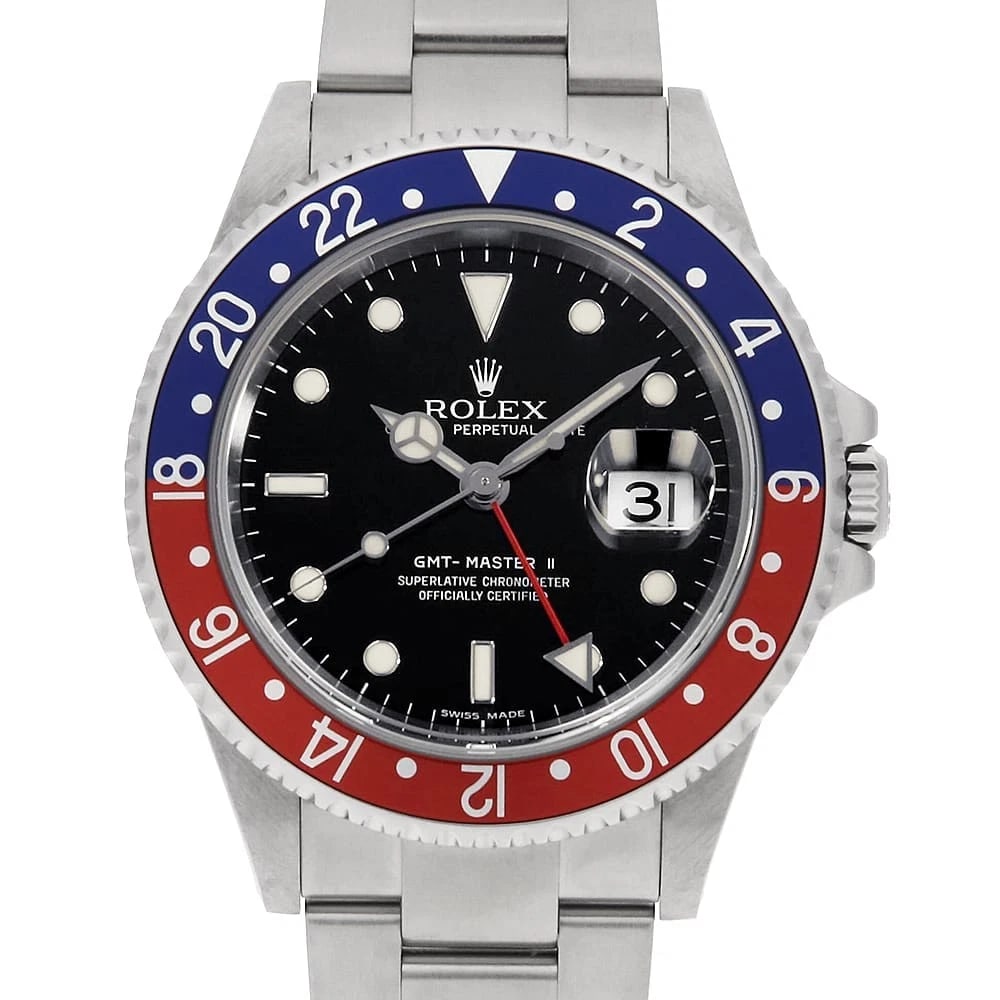 ROLEX GMT MASTER BLACK WATCH: ROLEX GMT Master black Watch Brand: ROLEX Type/Style: Wrist watch Material: Band Material Stainless Steel, Case Material Stainless Steel Color: Dial colour Black Size: Case:W40mm Circumference of