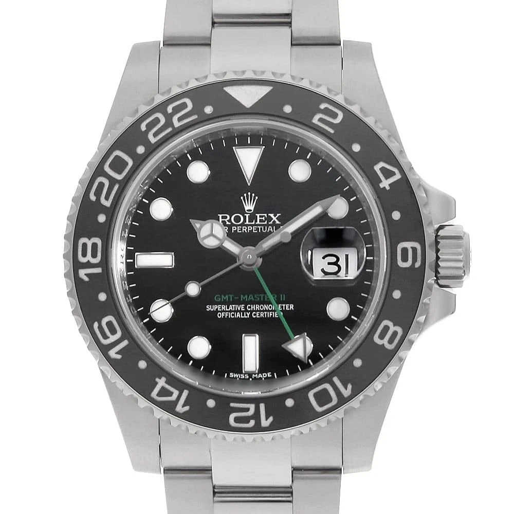 ROLEX GMT MASTER BLACK WATCH: ROLEX GMT Master black Watch Brand: ROLEX Type/Style: Wrist watch Material: Band Material Stainless Steel, Case Material Stainless Steel Color: Dial colour Black Size: Case:W40mm Circumference of