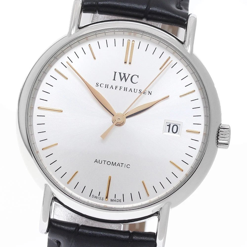 IWC SCHAFFHAUSEN PORTOFINO DATE AUTOMATIC WATCH: IWC SCHAFFHAUSEN Portofino Date Automatic Watch Brand: IWC SCHAFFHAUSEN Type/Style: Wristwatch Material: Band Material leather, Case Material Stainless Steel Color: Band Color black, Case Color