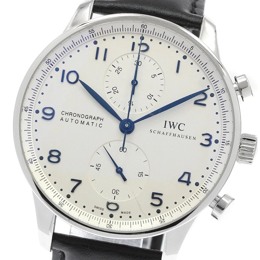 IWC SCHAFFHAUSEN PORTUGESE CHRONOGRAPH AUTOMATIC WATCH: IWC SCHAFFHAUSEN Portugese Chronograph Automatic Watch Brand: IWC SCHAFFHAUSEN Type/Style: Wristwatch Material: Band Material leather, Case Material Stainless Steel Color: Band Color black, Case