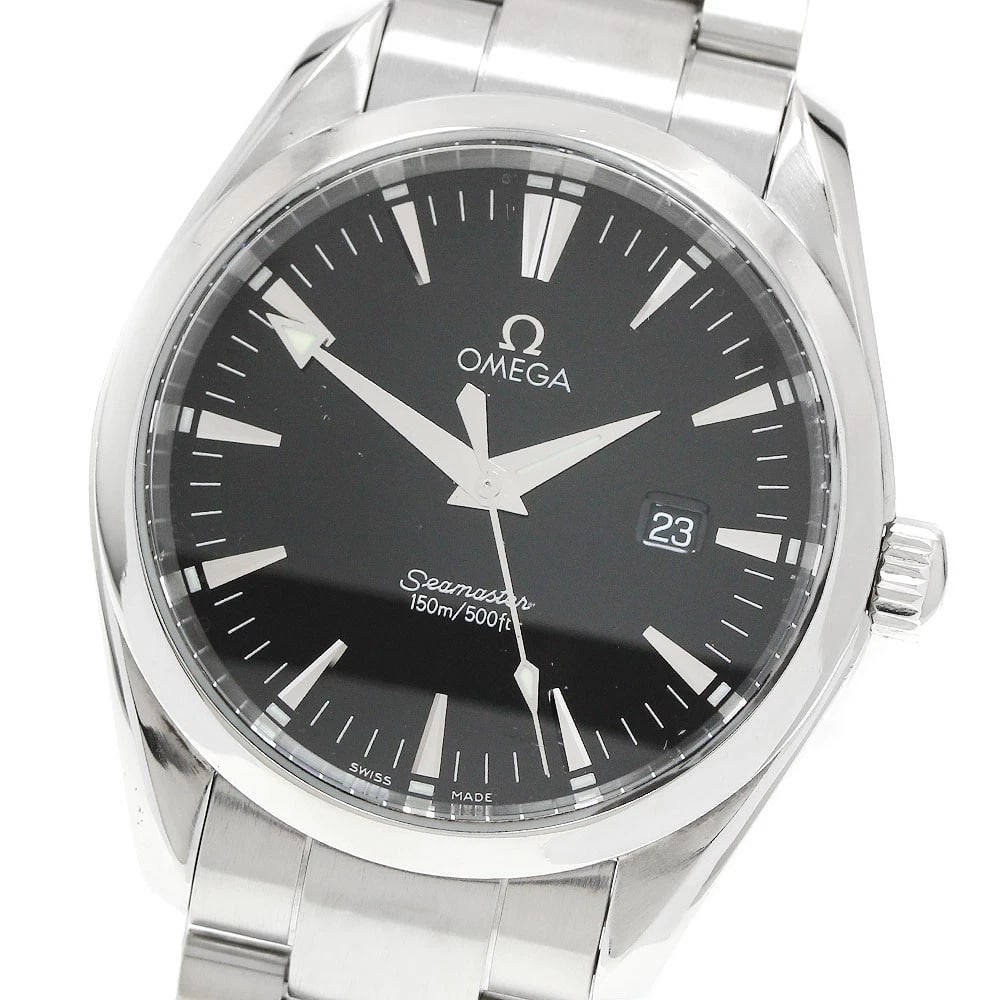 OMEGA SEAMASTER AQUA TERRA DATE BLACK DIAL QUARTZ WATCH: OMEGA Seamaster Aqua Terra Date black Dial Quartz Watch Brand: OMEGA Type/Style: Wristwatch Material: Band Material Stainless Steel, Case Material Stainless Steel Color: Band Color Silver, Case Color