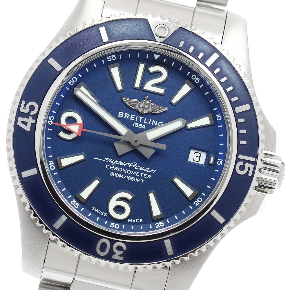 BREITLING SUPER OCEAN 42 DATE NAVY DIAL AUTOMATIC WATCH: BREITLING Super Ocean 42 Date Navy Dial Automatic Watch Brand: BREITLING Type/Style: Wristwatch Material: Band Material Stainless Steel, Case Material Stainless Steel Color: Band Color Silver, Case