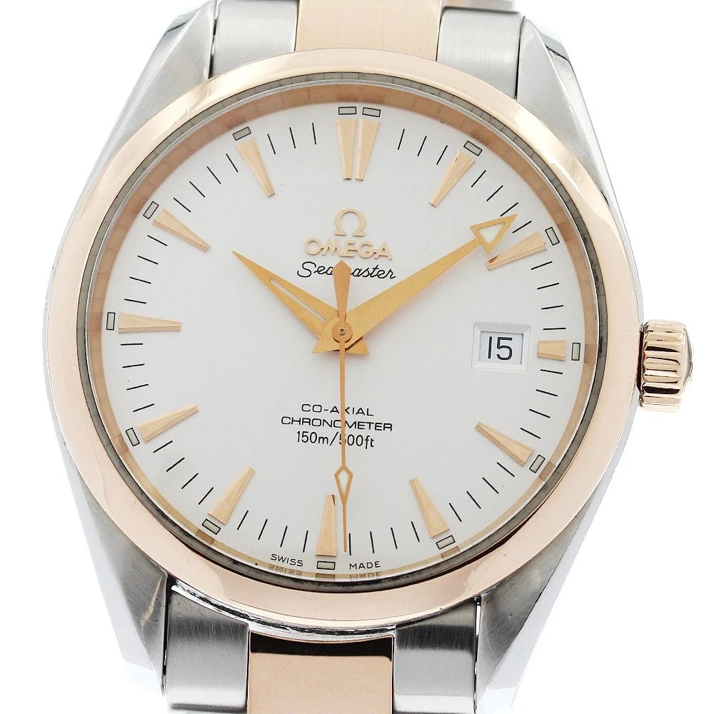 OMEGA SEAMASTER AQUA TERRA CO-AXIAL DATE AUTOMATIC WATCH: OMEGA Seamaster Aqua Terra Co-Axial Date Automatic Watch Brand: OMEGA Type/Style: Wristwatch Material: Band Material Stainless Steel/RG, Case Material Stainless Steel/RG Color: Band Color Silver /