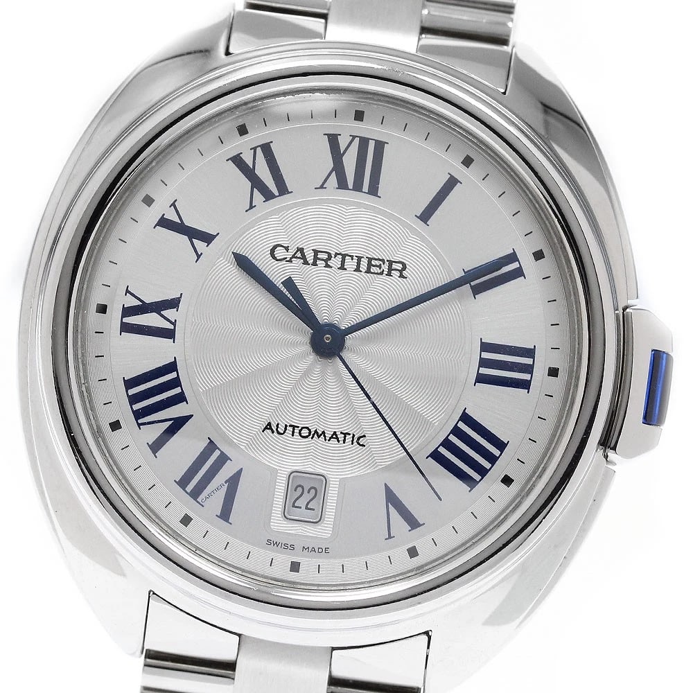 CARTIER CLE DE CARTIER DATE SILVER DIAL AUTOMATIC WATCH: CARTIER Cle De Cartier Date Silver Dial Automatic Watch Brand: CARTIER Type/Style: Wristwatch Material: Band Material Stainless Steel, Case Material Stainless Steel Color: Band Color Silver, Case