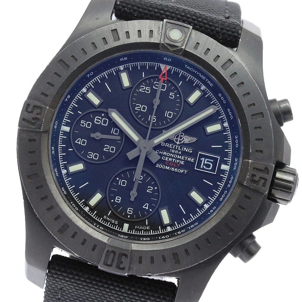 BREITLING COLT CHRONOGRAPH DATE BLACK DIAL AUTOMATIC WATCH: BREITLING Colt Chronograph Date black Dial Automatic Watch Brand: BREITLING Type/Style: Wristwatch Material: Band Material Nylon / leather, Case Material Stainless Steel Color: Band Color black, Case