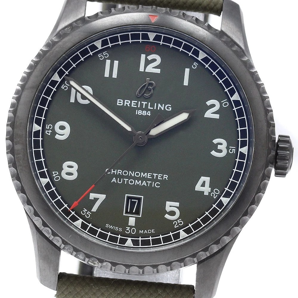 BREITLING AVIATOR DATE KHAKI DIAL AUTOMATIC WATCH: BREITLING Aviator Date khaki Dial Automatic Watch Brand: BREITLING Type/Style: Wristwatch Material: Band Material Rubber / leather, Case Material Black steel Color: Band Color khaki, Case Color