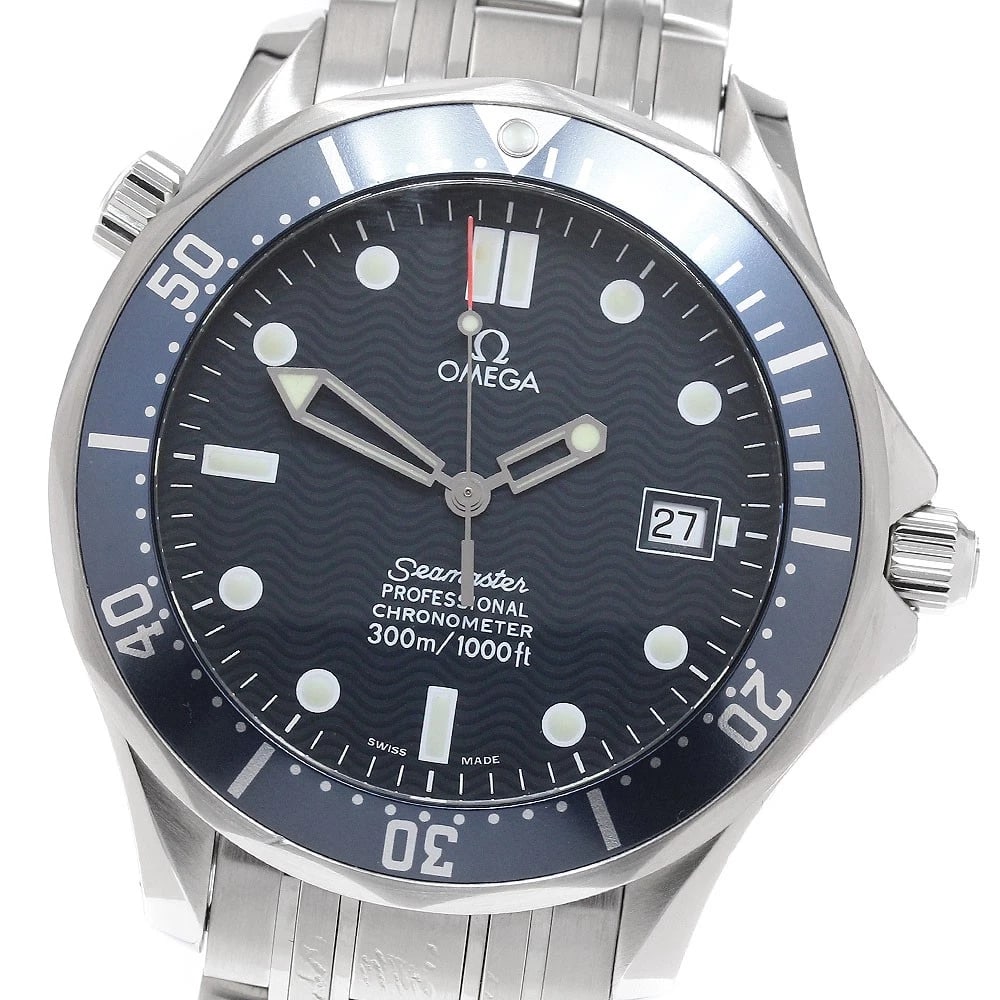 OMEGA SEAMASTER DATE NAVY DIAL AUTOMATIC WATCH: OMEGA Seamaster Date Navy Dial Automatic Watch Brand: OMEGA Type/Style: Wristwatch Material: Band Material Stainless Steel, Case Material Stainless Steel Color: Band Color Silver, Case Color Silver, D