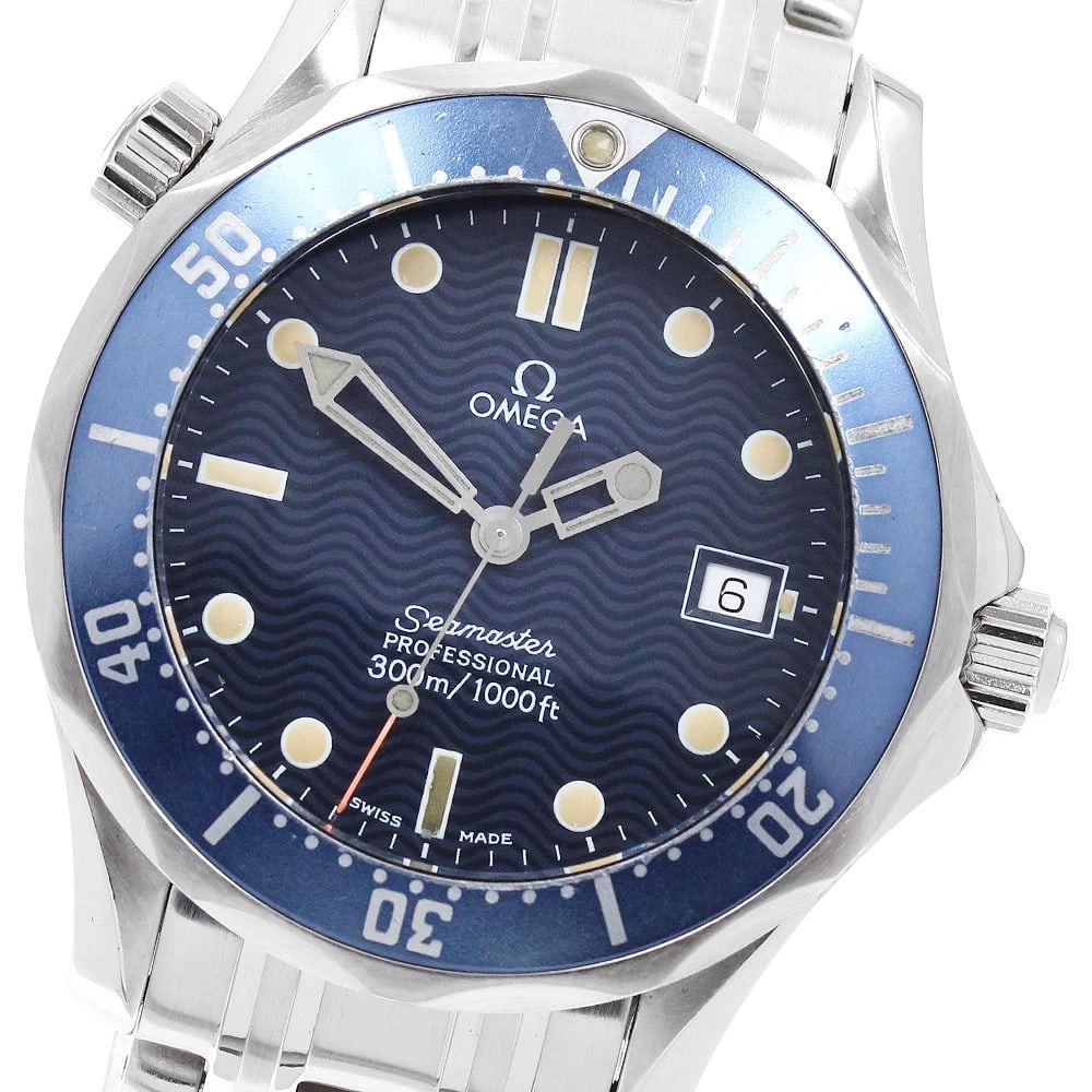 OMEGA SEAMASTER DATE NAVY DIAL QUARTZ WATCH: OMEGA Seamaster Date Navy Dial Quartz Watch Brand: OMEGA Type/Style: Wristwatch Material: Band Material Stainless Steel, Case Material Stainless Steel Color: Band Color Silver, Case Color Silver,