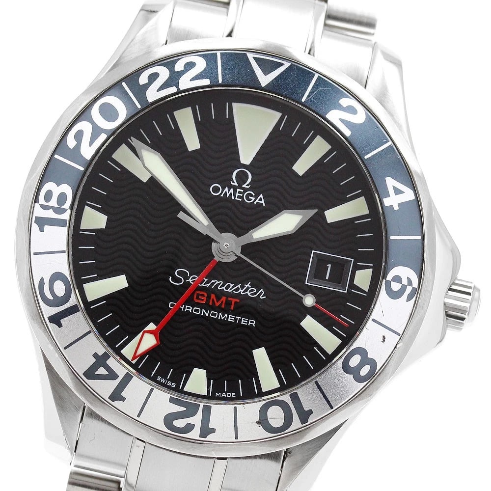 OMEGA SEAMASTER GMT AUTOMATIC WATCH: OMEGA Seamaster GMT Automatic Watch Brand: OMEGA Type/Style: Wristwatch Material: Band Material Stainless Steel, Case Material Stainless Steel Color: Band Color Silver, Case Color Silver, Dial Color