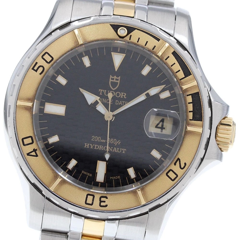 TUDOR PRINCE DATE HYDRONAUT BLACK DIAL AUTOMATIC WATCH: TUDOR Prince Date Hydronaut Black Dial Automatic Watch Brand: TUDOR Type/Style: Wristwatch Material: Band Material Stainless Steel/YG, Case Material Stainless Steel/YG Color: Band Color Silver /