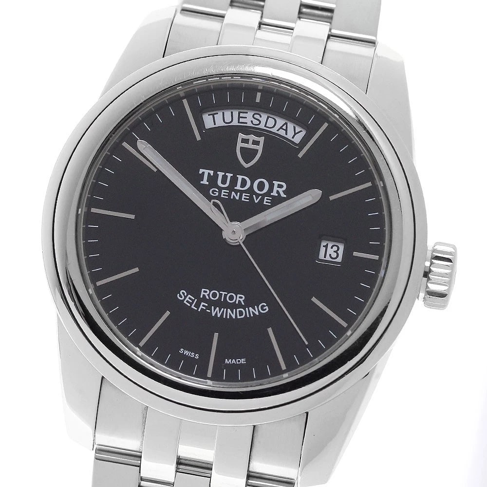 TUDOR GLAMOR DATE DAY BLACK DIAL AUTOMATIC WATCH: TUDOR Glamor Date Day black Dial Automatic Watch Brand: TUDOR Type/Style: Wristwatch Material: Band Material Stainless Steel, Case Material Stainless Steel Color: Band Color Silver, Case Color Silver,