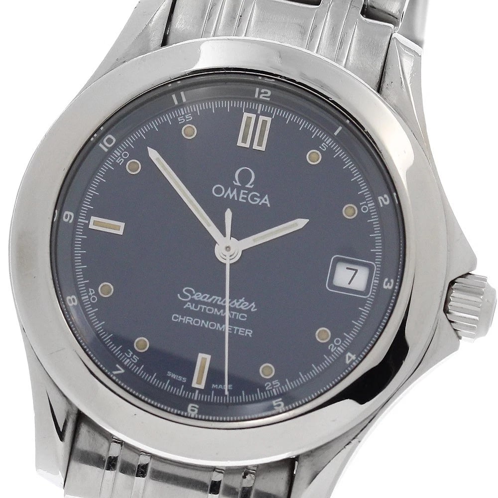 OMEGA SEAMASTER DATE NAVY DIAL AUTOMATIC WATCH: OMEGA Seamaster Date Navy Dial Automatic Watch Brand: OMEGA Type/Style: Wristwatch Material: Band Material Stainless Steel, Case Material Stainless Steel Color: Band Color Silver, Case Color Silver,