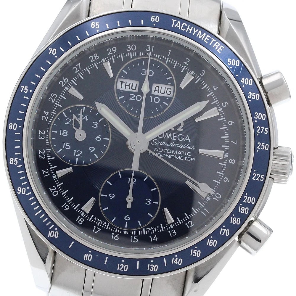 OMEGA SPEEDMASTER TRIPLE CALENDAR AUTOMATIC WATCH: OMEGA Speedmaster Triple calendar Automatic Watch Brand: OMEGA Type/Style: Wristwatch Material: Band Material Stainless Steel, Case Material Stainless Steel Color: Band Color Silver, Case Color