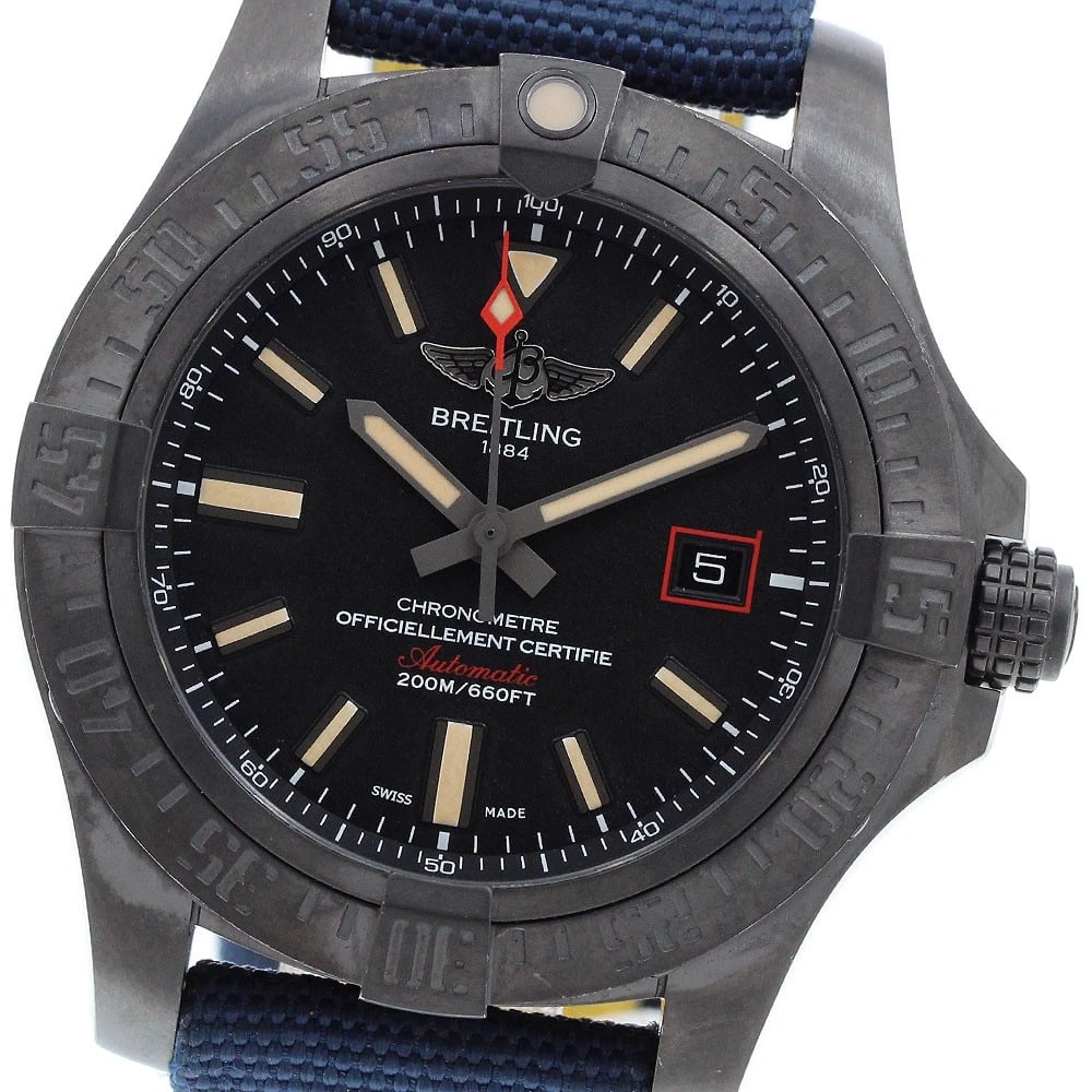 BREITLING AVENGER BLACKBIRD BLACK DIAL AUTOMATIC WATCH: BREITLING avenger blackbird black Dial Automatic Watch Brand: BREITLING Type/Style: Wristwatch Material: Band Material Leather / nylon, Case Material titanium Color: Band Color Blue / yellow, Case
