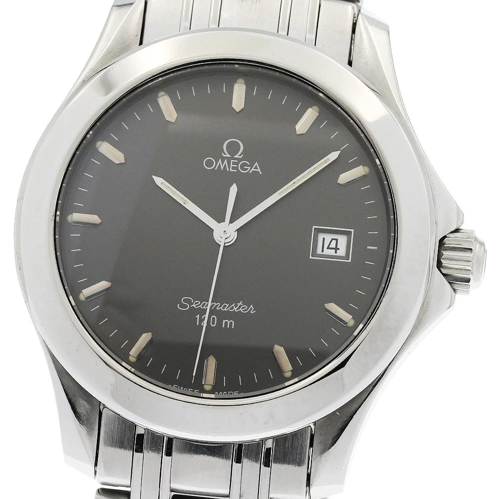 OMEGA SEAMASTERM DATE GRAY DIAL QUARTZ WATCH: OMEGA Seamasterm Date gray Dial Quartz Watch Brand: OMEGA Type/Style: Wristwatch Material: Band Material Stainless Steel, Case Material Stainless Steel Color: Band Color Silver, Case Color Silver,