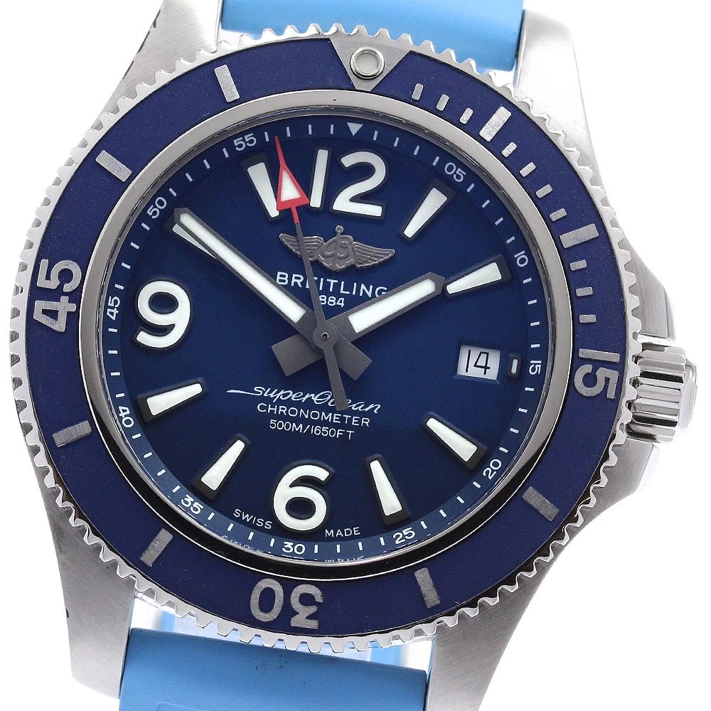 BREITLING SUPER OCEAN 42 DATE BLACK DIAL AUTOMATIC WATCH: BREITLING Super Ocean 42 Date black Dial Automatic Watch Brand: BREITLING Type/Style: Wristwatch Material: Band Material rubber, Case Material Stainless Steel Color: Band Color blue, Case Color