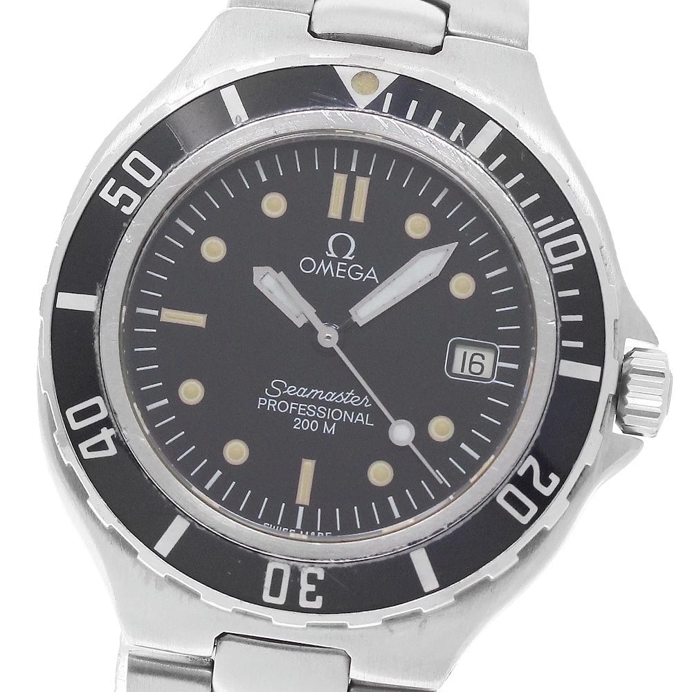 OMEGA SEAMASTER DATE BLACK DIAL QUARTZ WATCH: OMEGA Seamaster Date black Dial Quartz Watch Brand: OMEGA Type/Style: Wristwatch Material: Band Material Stainless Steel, Case Material Stainless Steel Color: Band Color Silver, Case Color Silver, Dia