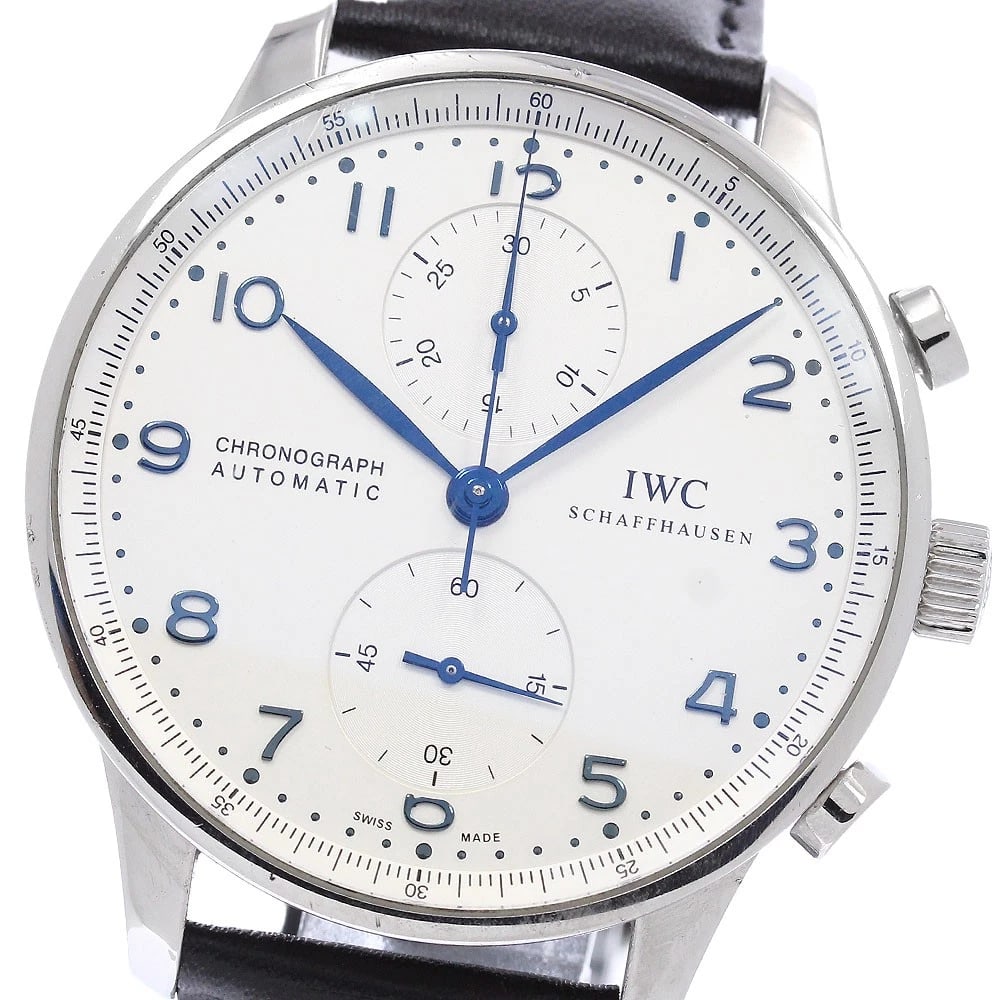 IWC SCHAFFHAUSEN PORTUGESE CHRONOGRAPH AUTOMATIC WATCH: IWC SCHAFFHAUSEN Portugese Chronograph Automatic Watch Brand: IWC SCHAFFHAUSEN Type/Style: Wristwatch Material: Band Material leather, Case Material Stainless Steel Color: Band Color black, Case