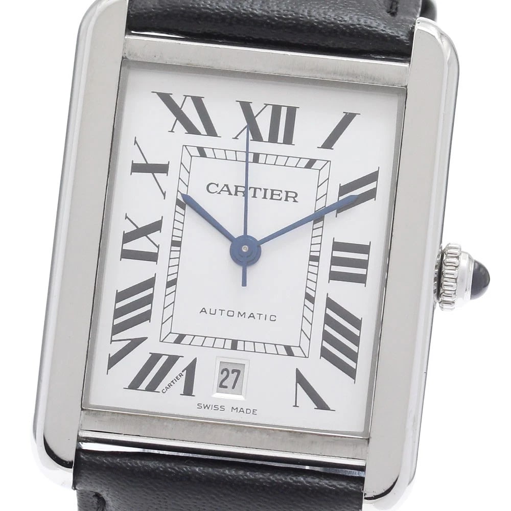 CARTIER TANK SOLO DATE SILVER DIAL AUTOMATIC WATCH: CARTIER Tank solo Date Silver Dial Automatic Watch Brand: CARTIER Type/Style: Wristwatch Material: Band Material leather, Case Material Stainless Steel Color: Band Color black, Case Color Silver,