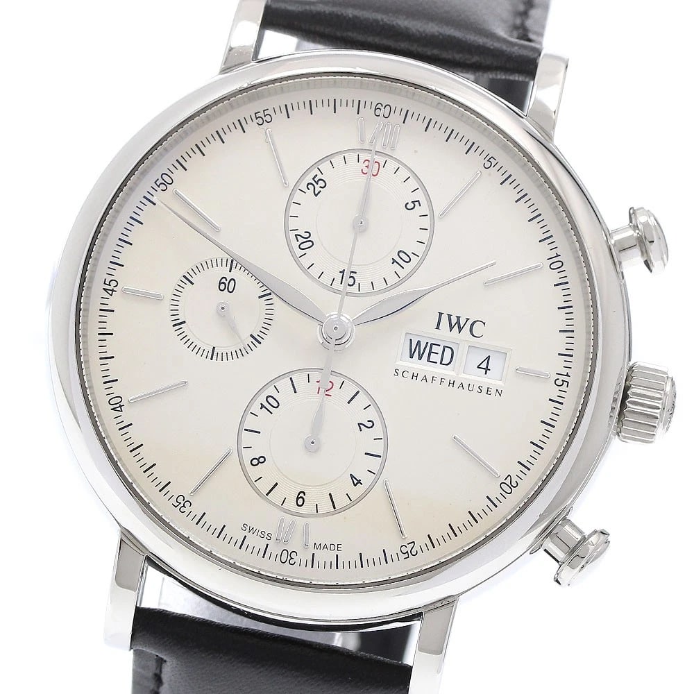 IWC SCHAFFHAUSEN PORTOFINO CHRONOGRAPH AUTOMATIC WATCH: IWC SCHAFFHAUSEN Portofino Chronograph Automatic Watch Brand: IWC SCHAFFHAUSEN Type/Style: Wristwatch Material: Band Material leather, Case Material Stainless Steel Color: Band Color black, Case