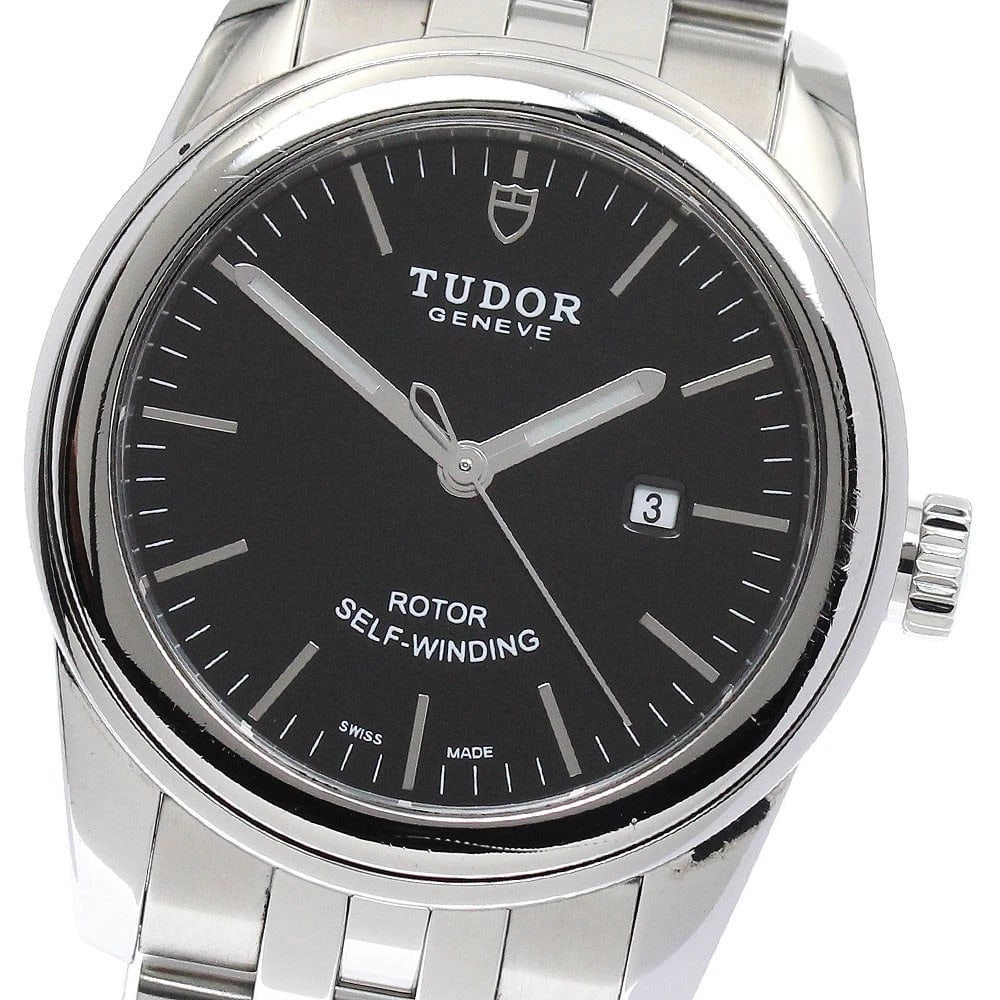 TUDOR GLAMOR DATE BLACK DIAL AUTOMATIC WATCH: TUDOR Glamor date black Dial Automatic Watch Brand: TUDOR Type/Style: Wristwatch Material: Band Material Stainless Steel, Case Material Stainless Steel Color: Band Color Silver, Case Color Silver,
