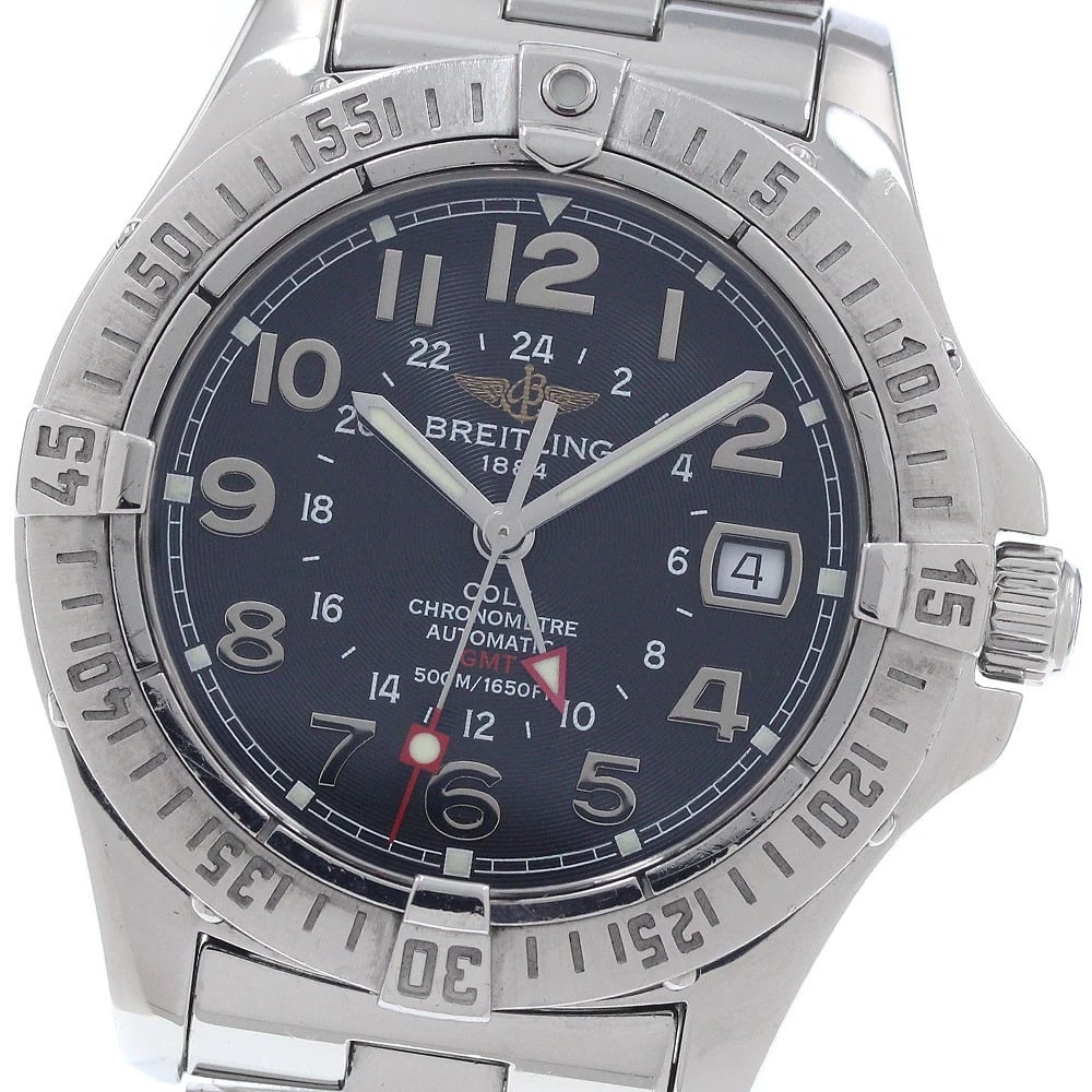 BREITLING COLT GMT BLACK DIAL AUTOMATIC WATCH: BREITLING Colt GMT black Dial Automatic Watch Brand: BREITLING Type/Style: Wristwatch Material: Band Material Stainless Steel, Case Material Stainless Steel Color: Band Color Silver, Case Color Silver
