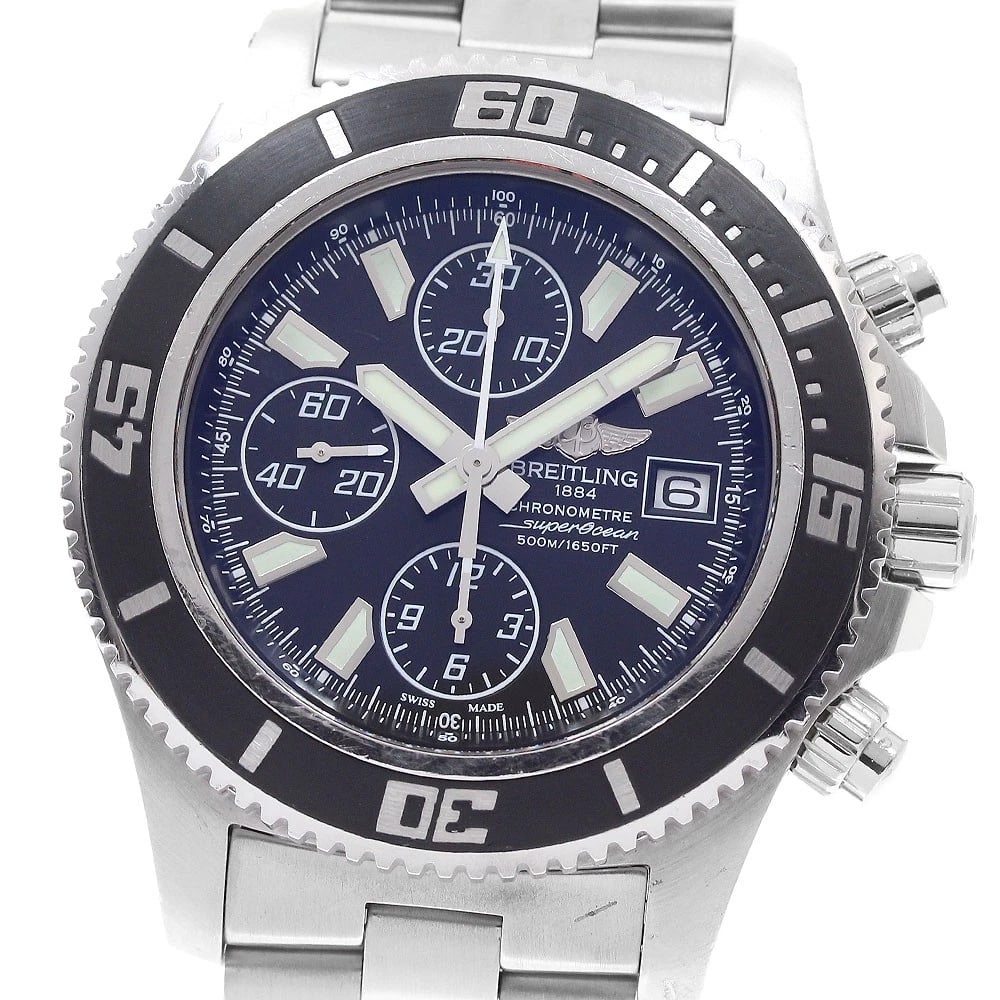 BREITLING SUPER OCEAN CHRONOGRAPH BLACK DIAL AUTOMATIC WATCH: BREITLING Super Ocean Chronograph black Dial Automatic Watch Brand: BREITLING Type/Style: Wristwatch Material: Band Material Stainless Steel, Case Material Stainless Steel Color: Band Color Silver, Ca
