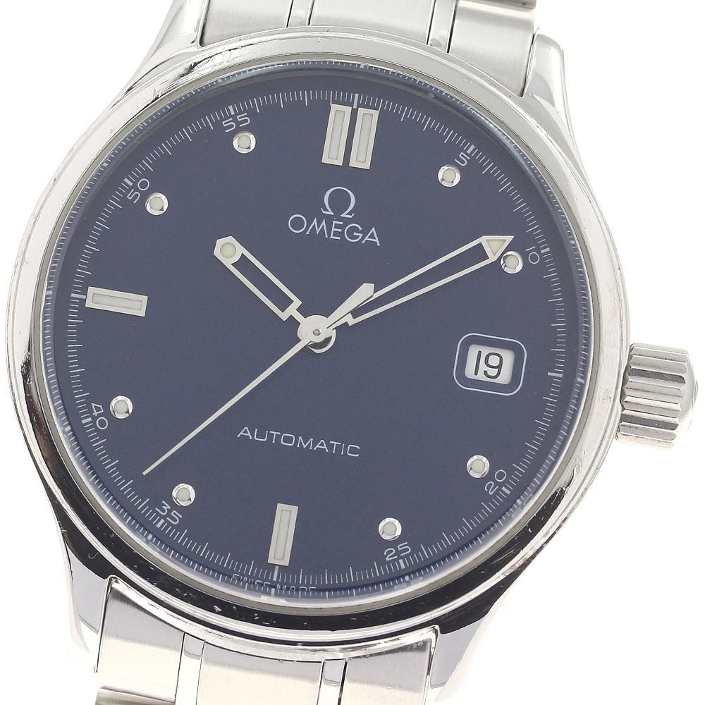 OMEGA CLASSIC DATE NAVY DIAL AUTOMATIC WATCH: OMEGA Classic Date Navy Dial Automatic Watch Brand: OMEGA Type/Style: Wristwatch Material: Band Material Stainless Steel, Case Material Stainless Steel Color: Band Color Silver, Case Color Silver,