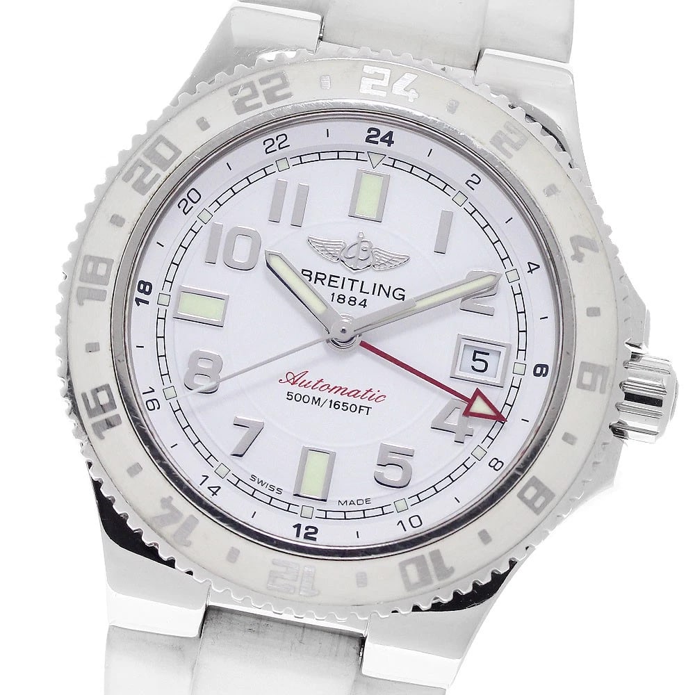 BREITLING SUPEROCEAN GMT DATE WHITE DIAL AUTOMATIC WATCH: BREITLING Superocean GMT Date white Dial Automatic Watch Brand: BREITLING Type/Style: Wristwatch Material: Band Material rubber, Case Material Stainless Steel Color: Band Color white, Case Color