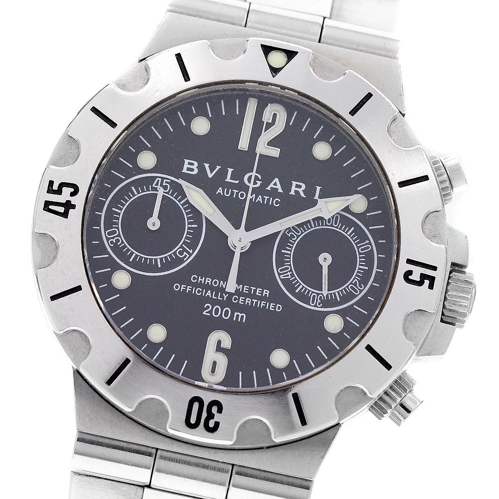 BVLGARI DIAGONO SCUBA CHRONOGRAPH BLACK DIAL AUTOMATIC WATCH: BVLGARI Diagono Scuba Chronograph black Dial Automatic Watch Brand: BVLGARI Type/Style: Wristwatch Material: Band Material Stainless Steel, Case Material Stainless Steel Color: Band Color Silver,