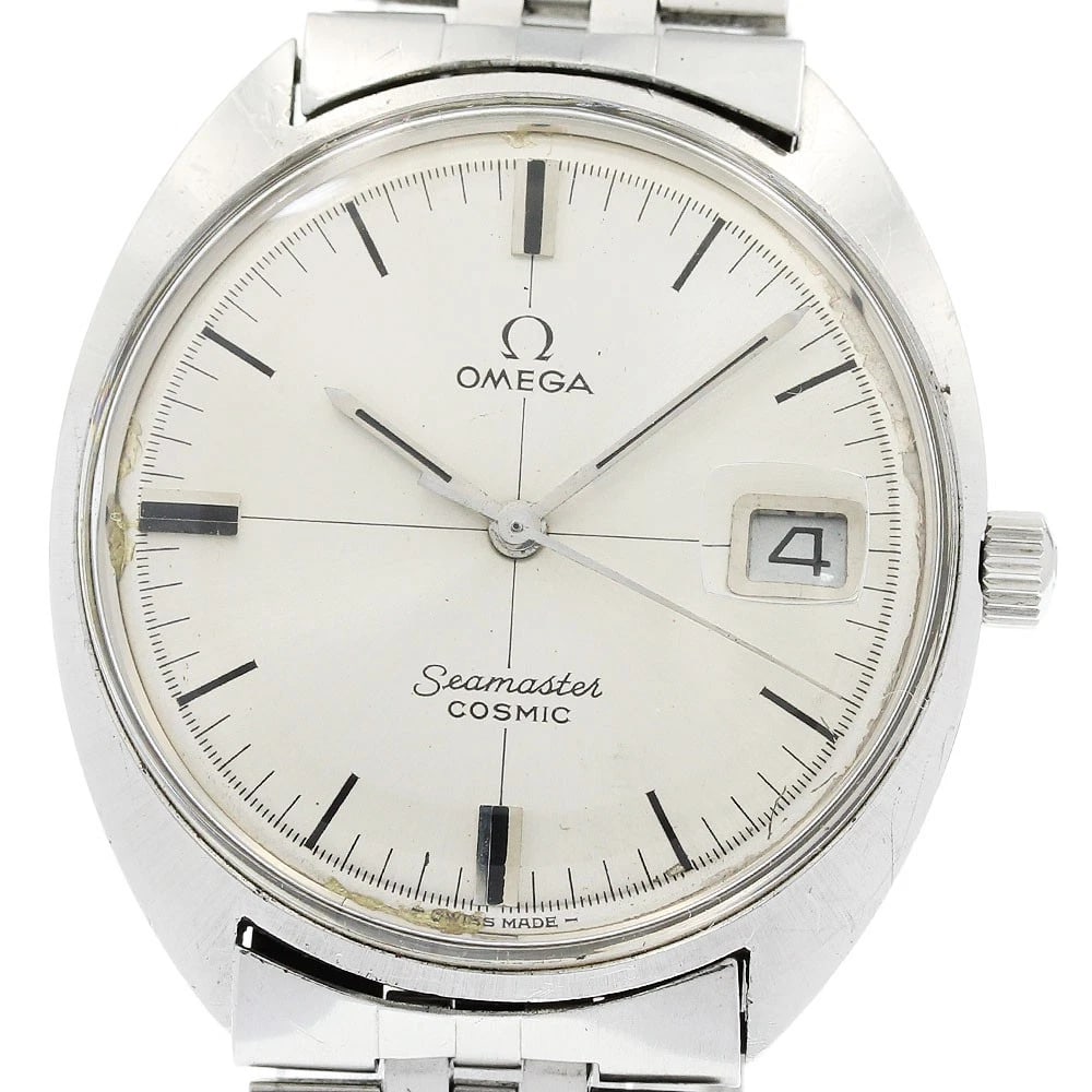 OMEGA SEAMASTER COSMIC DATE SILVER DIAL HAND WINDING WATCH: OMEGA Seamaster Cosmic Date Silver Dial Hand Winding Watch Brand: OMEGA Type/Style: Wristwatch Material: Band Material Stainless Steel, Case Material Stainless Steel Color: Band Color Silver, Case Col