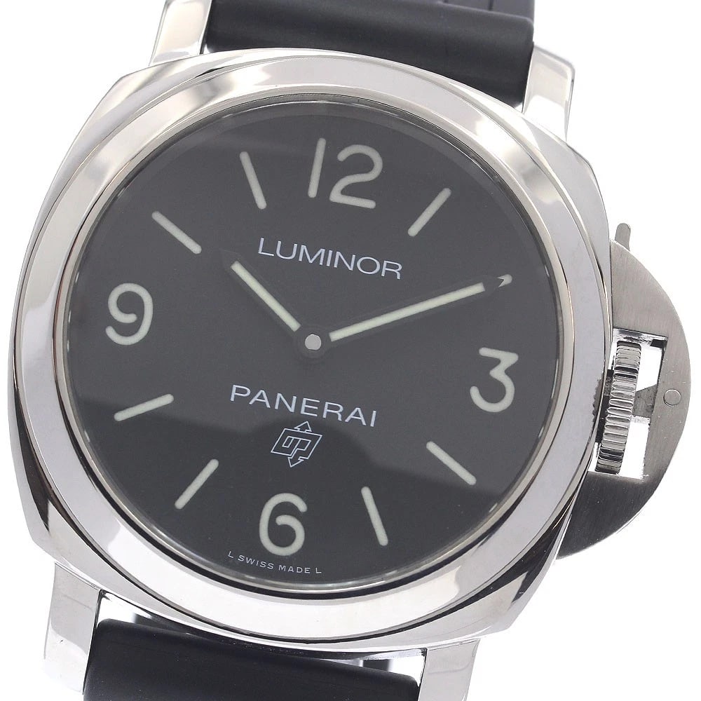 PANERAI LUMINOR BASE ACHAIO HAND WINDING WATCH: PANERAI Luminor Base Achaio Hand Winding Watch Brand: PANERAI Type/Style: Wristwatch Material: Band Material rubber, Case Material Stainless Steel Color: Band Color black, Case Color Silver, Dial