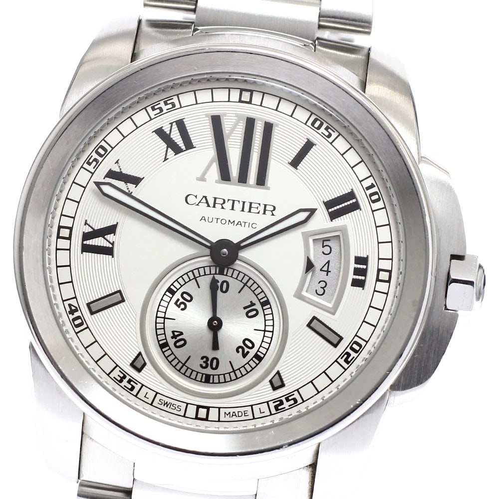 CARTIER CALIBRE DE CARTIER SILVER DIAL AUTOMATIC WATCH: CARTIER Calibre de Cartier Silver Dial Automatic Watch Brand: CARTIER Type/Style: Wristwatch Material: Band Material Stainless Steel, Case Material Stainless Steel Color: Band Color Silver, Case Color