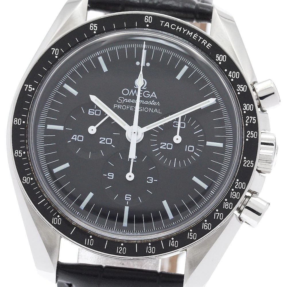 OMEGA SPEEDMASTER HAND WINDING WATCH: OMEGA Speedmaster Hand Winding Watch Brand: OMEGA Type/Style: Wristwatch Material: Band Material leather, Case Material Stainless Steel Color: Band Color black, Case Color Silver, Dial Color black