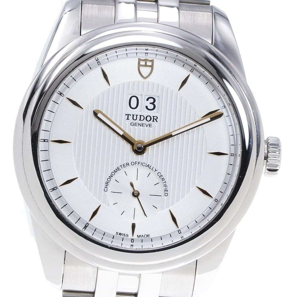 TUDOR GLAMOR DOUBLE DATE SILVER DIAL AUTOMATIC WATCH: TUDOR Glamor Double Date Silver Dial Automatic Watch Brand: TUDOR Type/Style: Wristwatch Material: Band Material Stainless Steel, Case Material Stainless Steel Color: Band Color Silver, Case Color