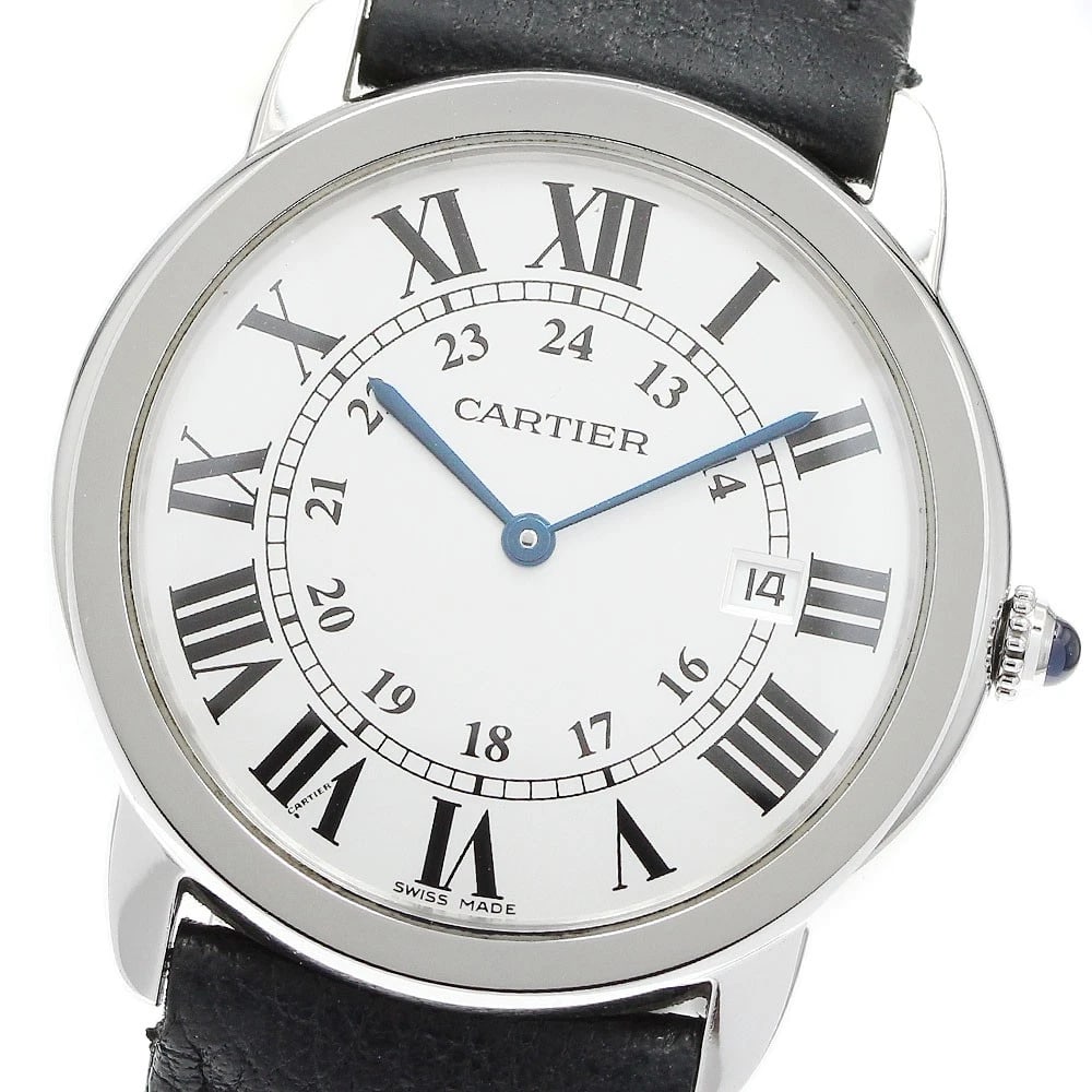 CARTIER RONDE SOLOLM DATE SILVER DIAL QUARTZ WATCH: CARTIER Ronde SoloLM Date Silver Dial Quartz Watch Brand: CARTIER Type/Style: Wristwatch Material: Band Material leather, Case Material Stainless Steel Color: Band Color black, Case Color Silver,