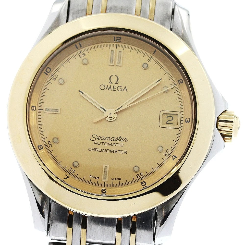 OMEGA SEAMASTER DATE GOLD DIAL AUTOMATIC WATCH: OMEGA Seamaster Date gold Dial Automatic Watch Brand: OMEGA Type/Style: Wristwatch Material: Band Material Stainless Steel/YG, Case Material Stainless Steel/YG Color: Band Color Gold / Silver, Case Co