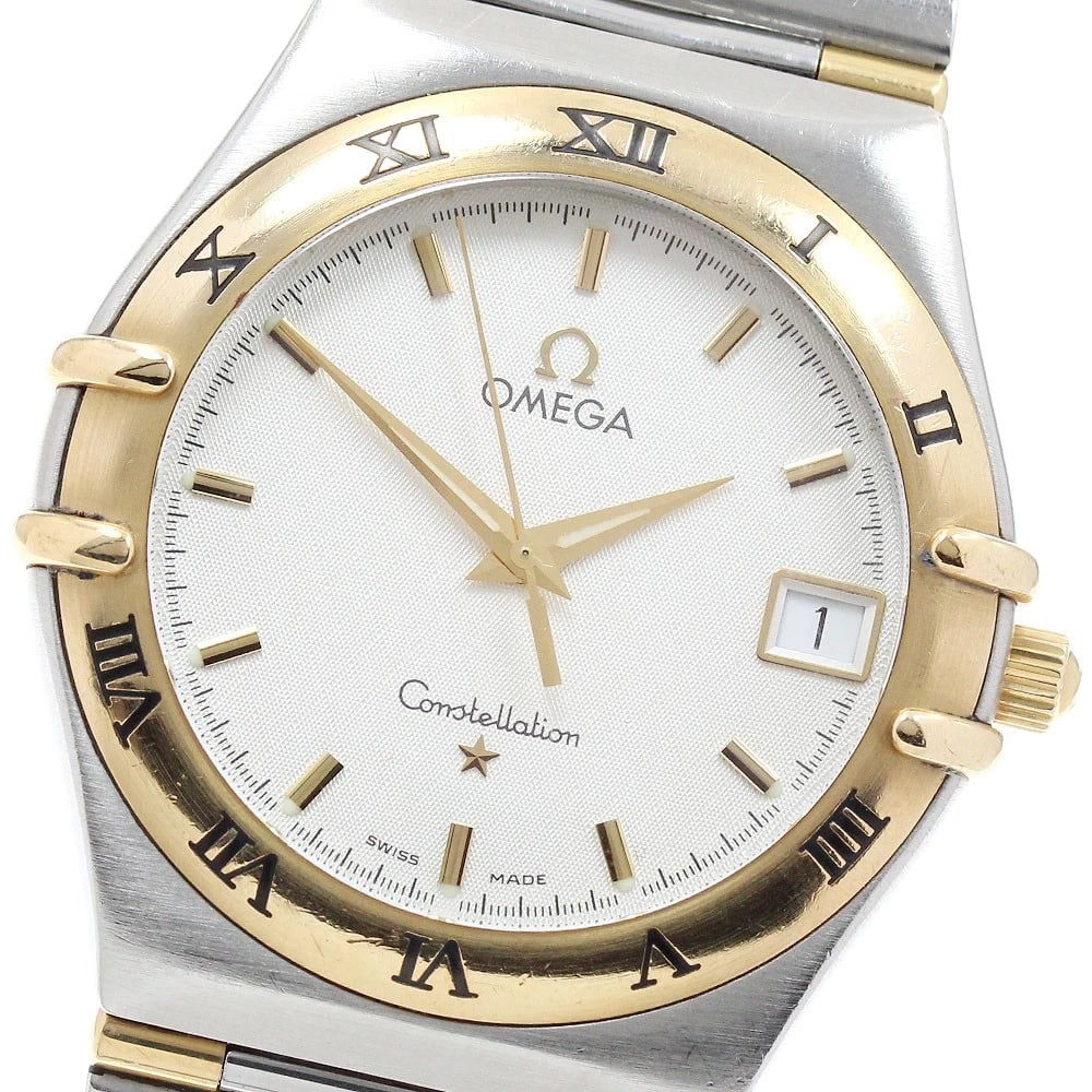 OMEGA CONSTELLATION DATE WHITE DIAL QUARTZ WATCH: OMEGA Constellation Date white Dial Quartz Watch Brand: OMEGA Type/Style: Wristwatch Material: Band Material Stainless Steel/YG, Case Material Stainless Steel/YG Color: Band Color Silver / Gold, Case