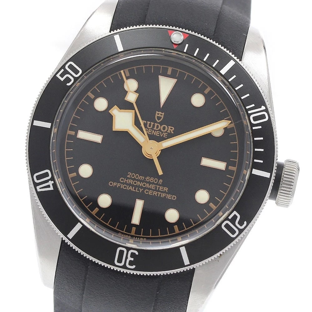 TUDOR HERITAGE BLACK BAY BLACK DIAL AUTOMATIC WATCH: TUDOR Heritage Black Bay Black Dial Automatic Watch Brand: TUDOR Type/Style: Wristwatch Material: Band Material rubber, Case Material Stainless Steel Color: Band Color black, Case Color Silver, Dial C