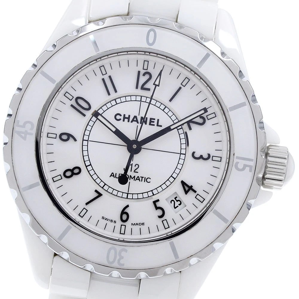 CHANEL J12 WHITE CERAMIC DATE WHITE DIAL AUTOMATIC WATCH: CHANEL J12 White ceramic date white Dial Automatic Watch Brand: CHANEL Type/Style: Wristwatch Material: Band Material Stainless Steel / ceramic, Case Material Stainless Steel / ceramic Color: Band