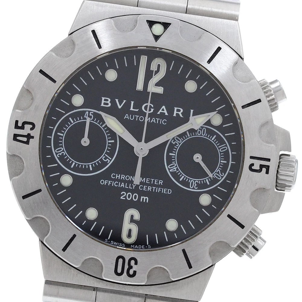 BVLGARI DIAGONO SCUBA CHRONOGRAPH BLACK DIAL AUTOMATIC WATCH: BVLGARI Diagono Scuba Chronograph black Dial Automatic Watch Brand: BVLGARI Type/Style: Wristwatch Material: Band Material Stainless Steel, Case Material Stainless Steel Color: Band Color Silver,
