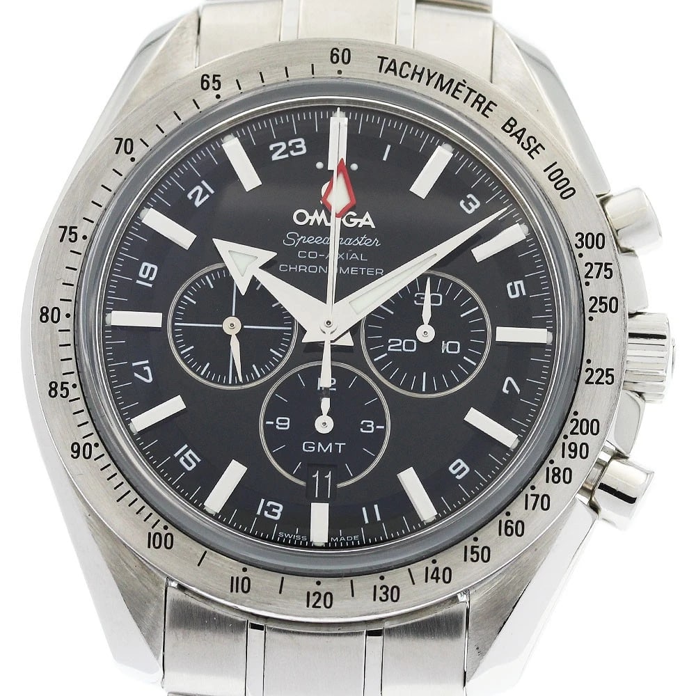 OMEGA SPEEDMASTER BROAD ARROW CO-AXIAL GMT AUTOMATIC WATCH: OMEGA Speedmaster Broad Arrow Co-Axial GMT Automatic Watch Brand: OMEGA Type/Style: Wristwatch Material: Band Material Stainless Steel, Case Material Stainless Steel Color: Band Color Silver, Case