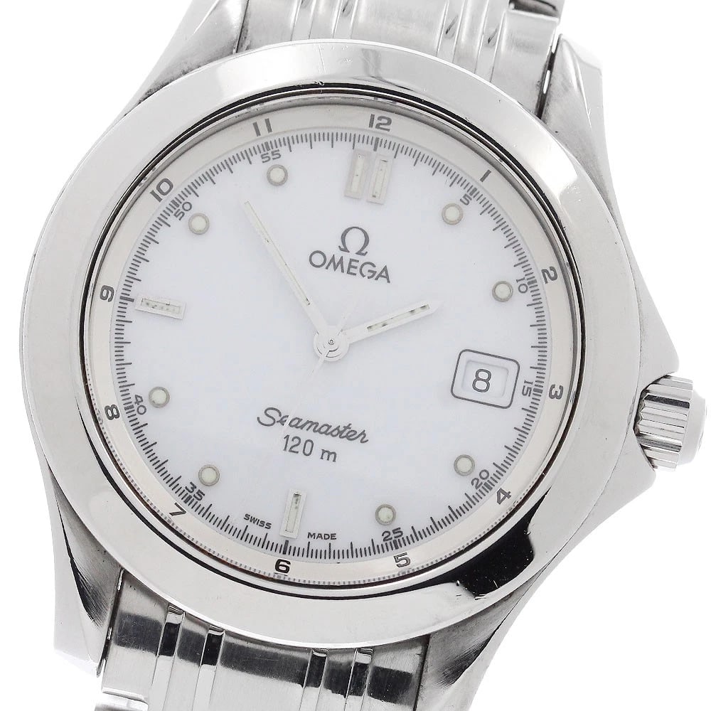OMEGA SEAMASTER DATE WHITE DIAL QUARTZ WATCH: OMEGA Seamaster Date white Dial Quartz Watch Brand: OMEGA Type/Style: Wristwatch Material: Band Material Stainless Steel, Case Material Stainless Steel Color: Band Color Silver, Case Color Silver,