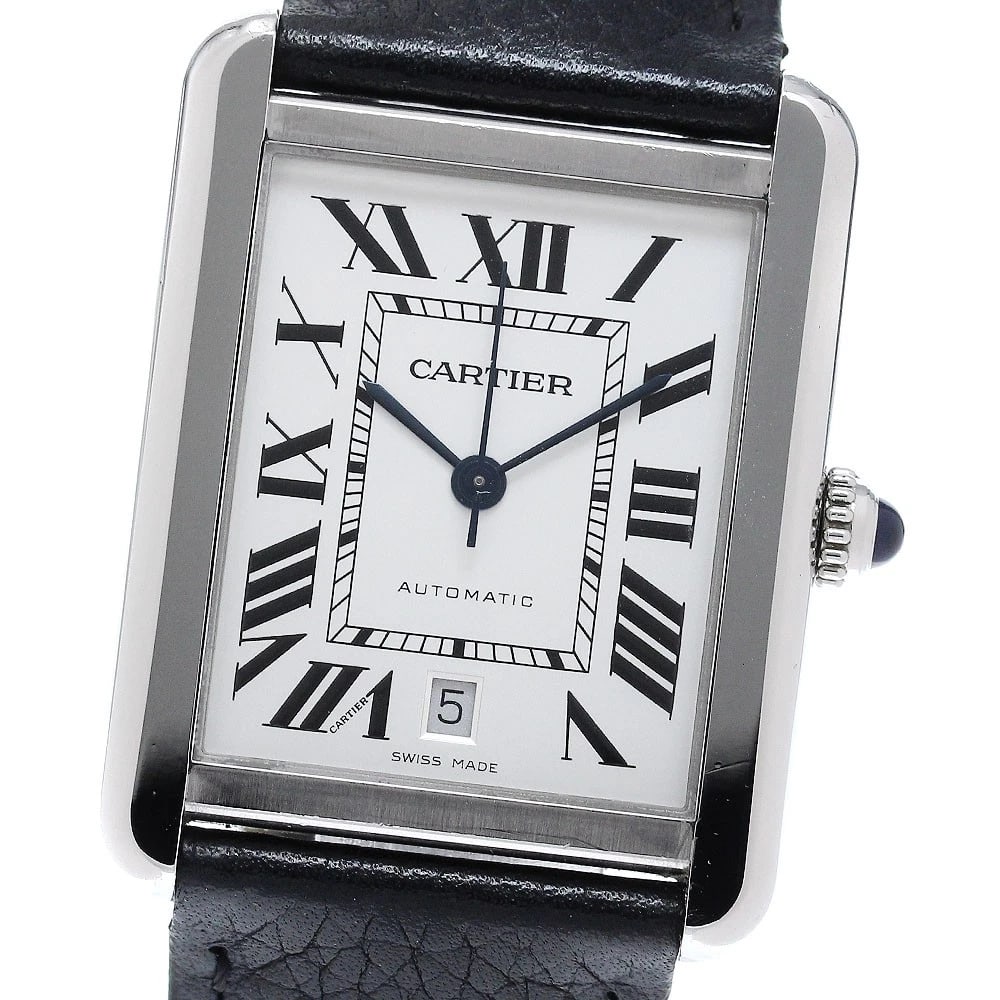 CARTIER TANK SOLO DATE SILVER DIAL AUTOMATIC WATCH: CARTIER Tank solo Date Silver Dial Automatic Watch Brand: CARTIER Type/Style: Wristwatch Material: Band Material leather, Case Material Stainless Steel Color: Band Color black, Case Color Silver,