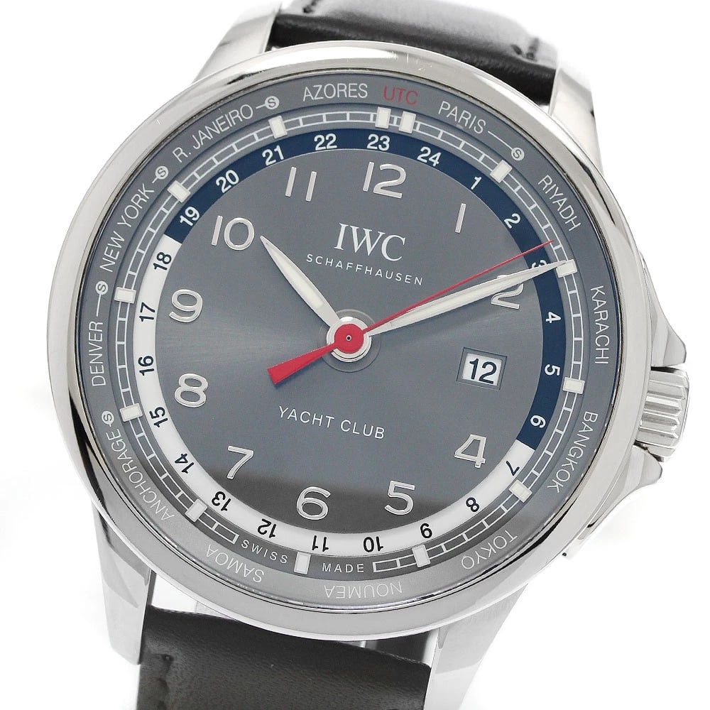 IWC SCHAFFHAUSEN PORTUGIESER YACHT CLUB WORLDTIMER WATCH: IWC SCHAFFHAUSEN Portugieser Yacht Club Worldtimer Watch Brand: IWC SCHAFFHAUSEN Type/Style: Wristwatch Material: Band Material leather, Case Material Stainless Steel Color: Band Color black, Case