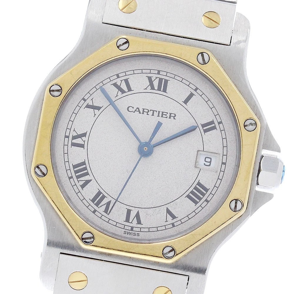 CARTIER SANTOS OCTAGON LM YG BEZEL BEIGE DIAL QUARTZ WATCH: CARTIER Santos Octagon LM YG bezel beige Dial Quartz Watch Brand: CARTIER Type/Style: Wristwatch Material: Band Material Stainless Steel/YG, Case Material Stainless Steel/YG Color: Band Color Silver