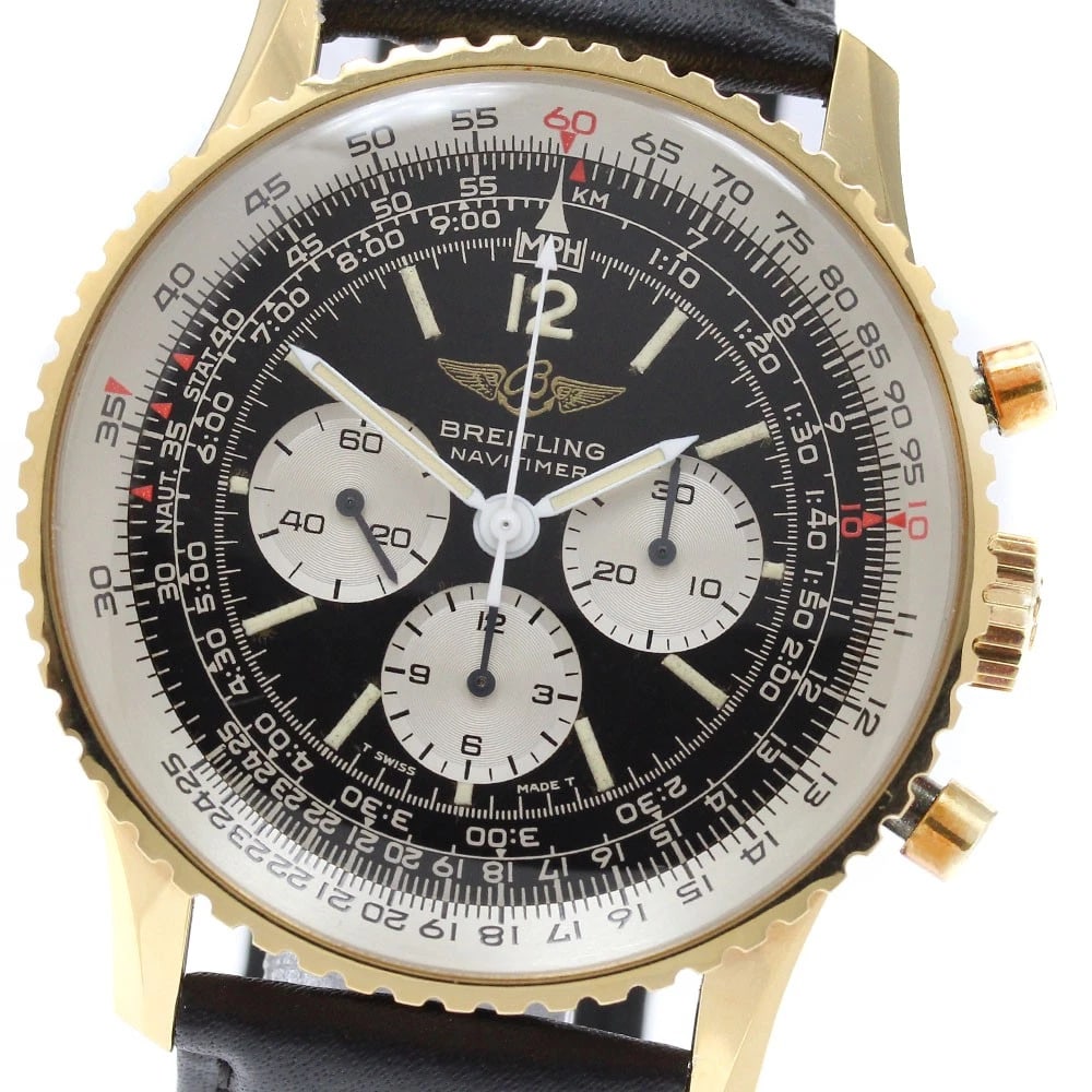 BREITLING NAVITIMER CHRONOGRAPH BLACK DIAL HAND WINDING WATCH: BREITLING Navitimer Chronograph black Dial Hand Winding Watch Brand: BREITLING Type/Style: Wristwatch Material: Band Material leather, Case Material Stainless Steel/Gold Plated Color: Band Color black