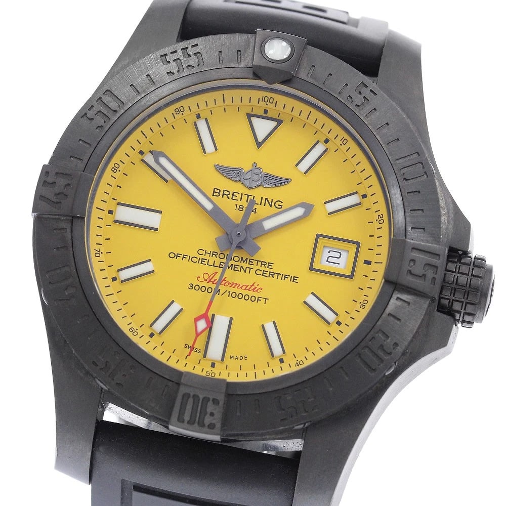 BREITLING AVENGER II SEAWOLF YELLOW DIAL AUTOMATIC WATCH: BREITLING Avenger II Seawolf yellow Dial Automatic Watch Brand: BREITLING Type/Style: Wristwatch Material: Band Material rubber, Case Material Stainless Steel Color: Band Color black, Case Color